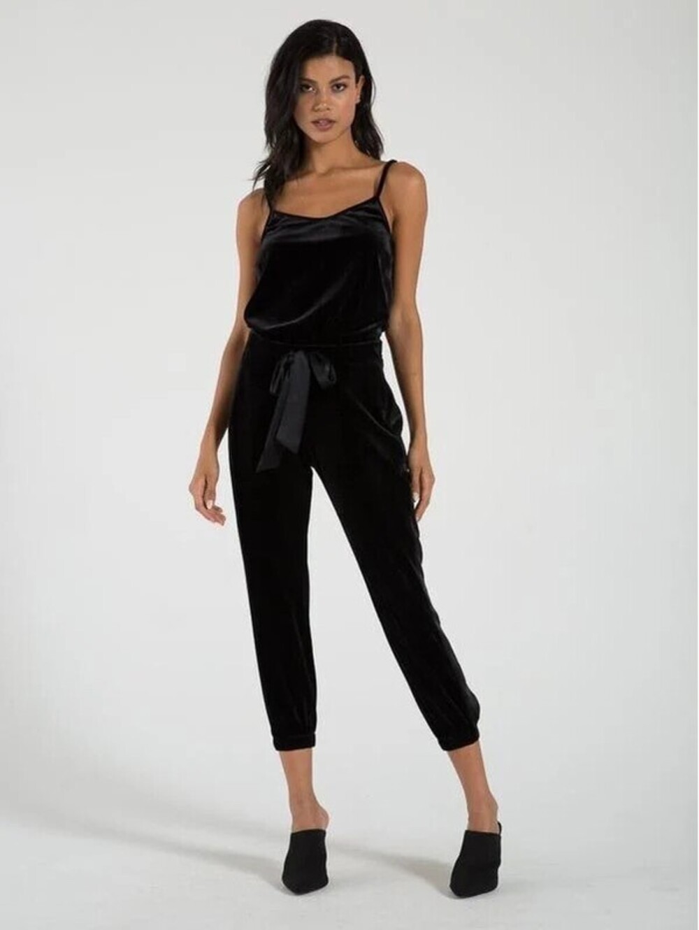 n:philanthropy Christopher Velvet Jumpsuit Black Cat Satin Trim Small